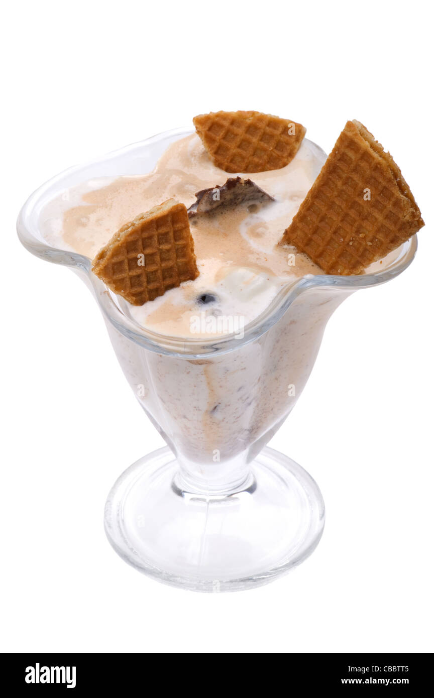 object on white - ice cream with waffles Stock Photo