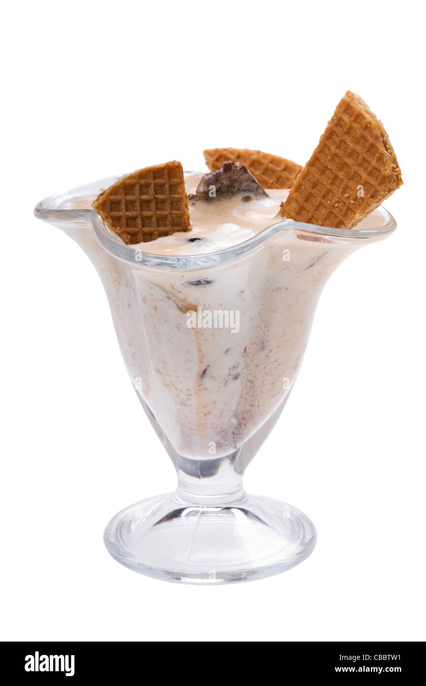 object on white - ice cream with waffles Stock Photo