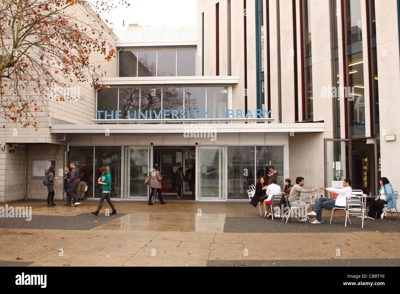 University of Portsmouth students outside the University Library ...