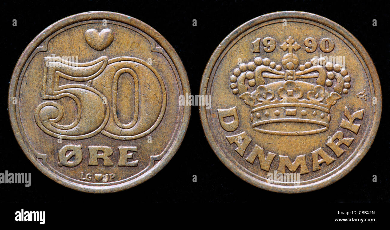 50 Ore coin, Denmark, 1990 Stock Photo