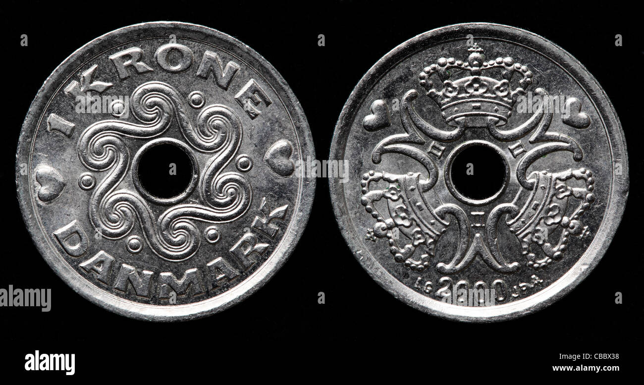 1 Krone coin, Denmark, 2000 Stock Photo