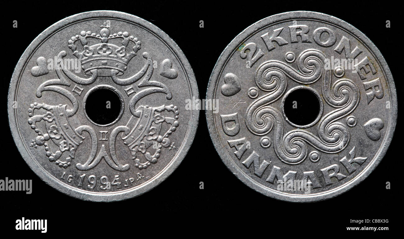2 Kroner coin, Denmark, 1994 Stock Photo