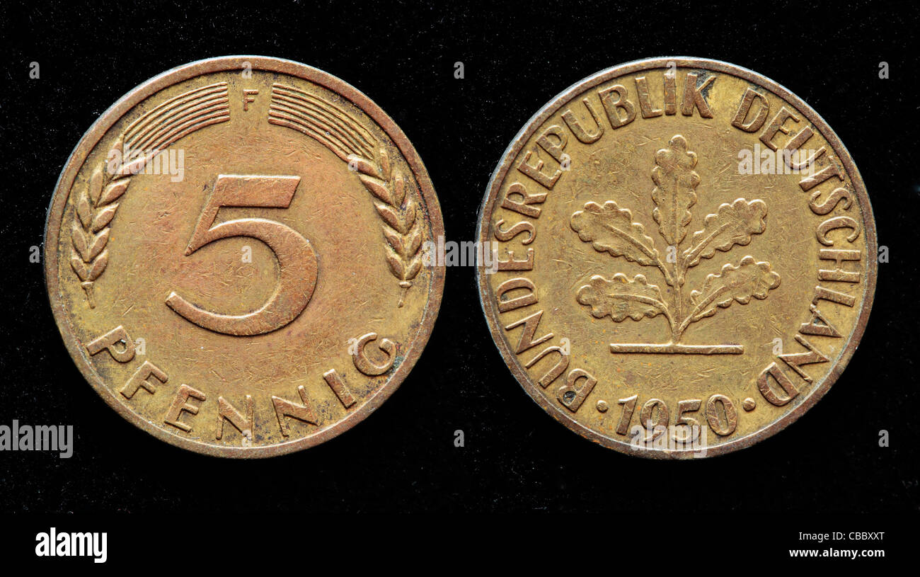 5 Pfennig coin, West Germany, 1950 Stock Photo