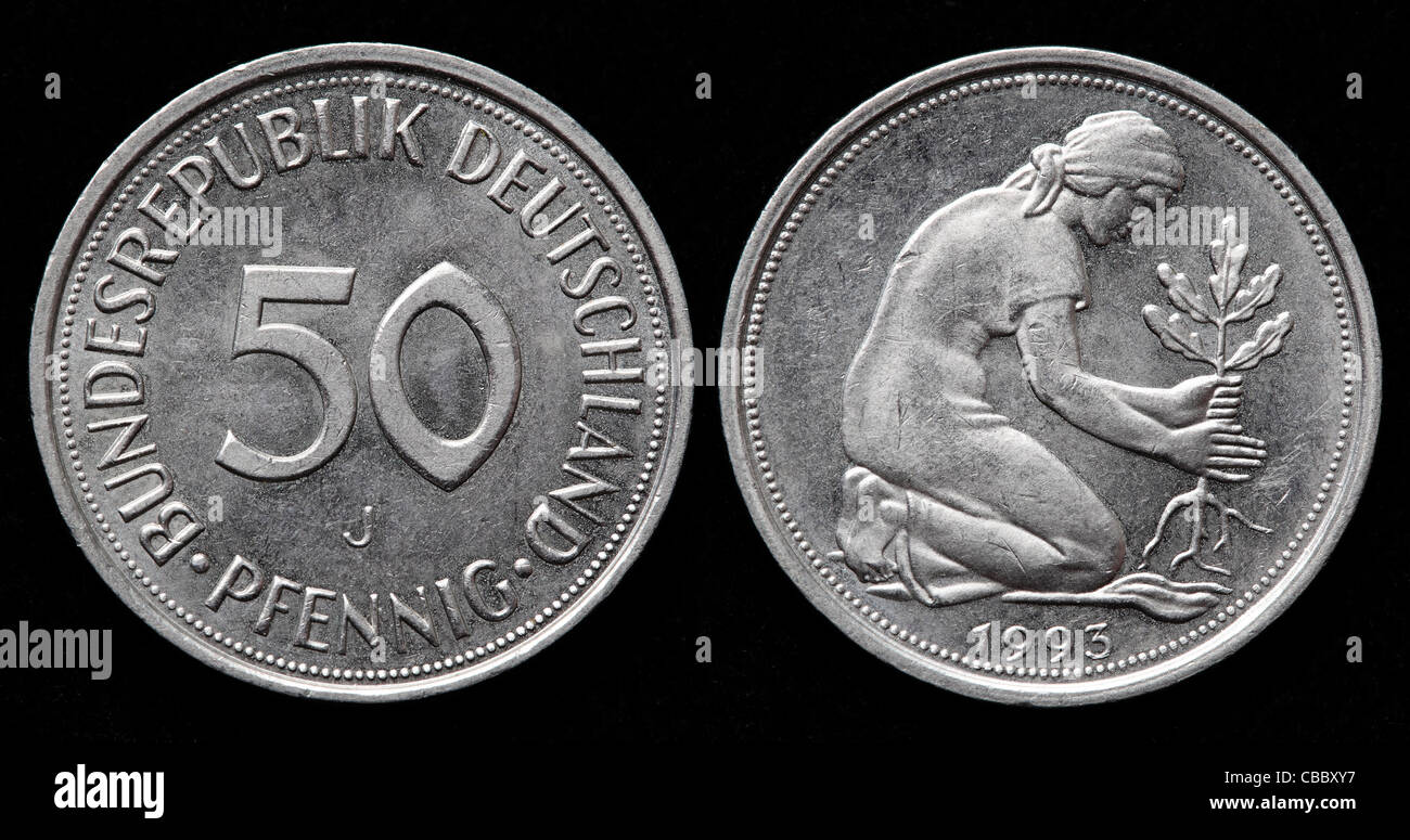 50 Pfennig coin, West Germany, 1993 Stock Photo