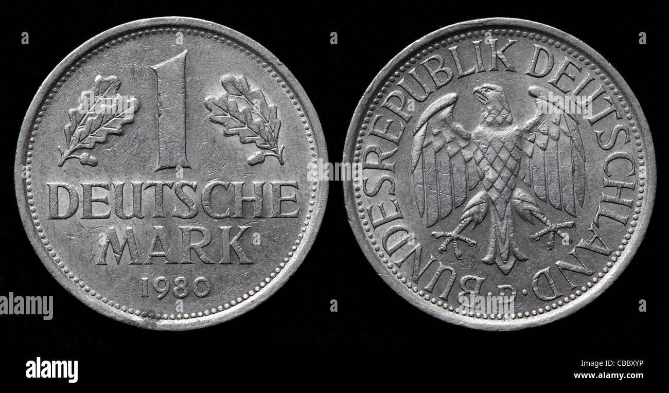 1 Deutsche Mark coin, West Germany, 1980 Stock Photo