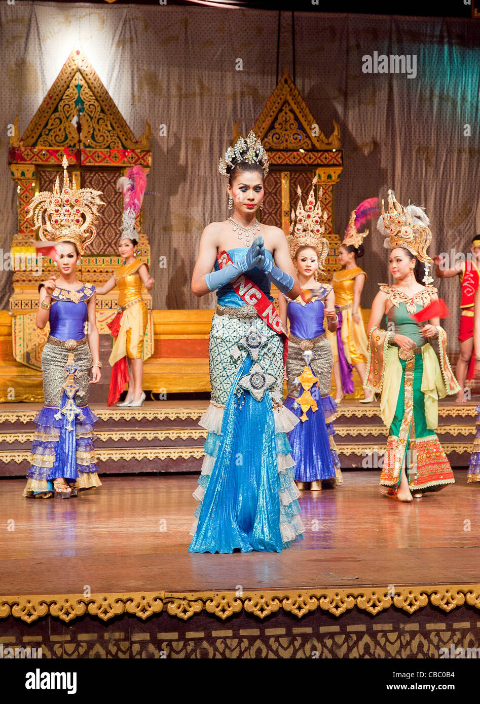 Thailand or Thai Ladyboy Transvestite Culture Dancers Stock Photo