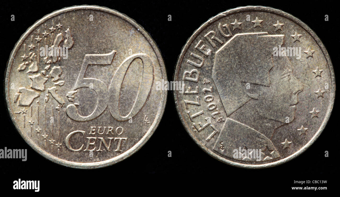 50 Euro cent coin, Luxembourg, 2002 Stock Photo