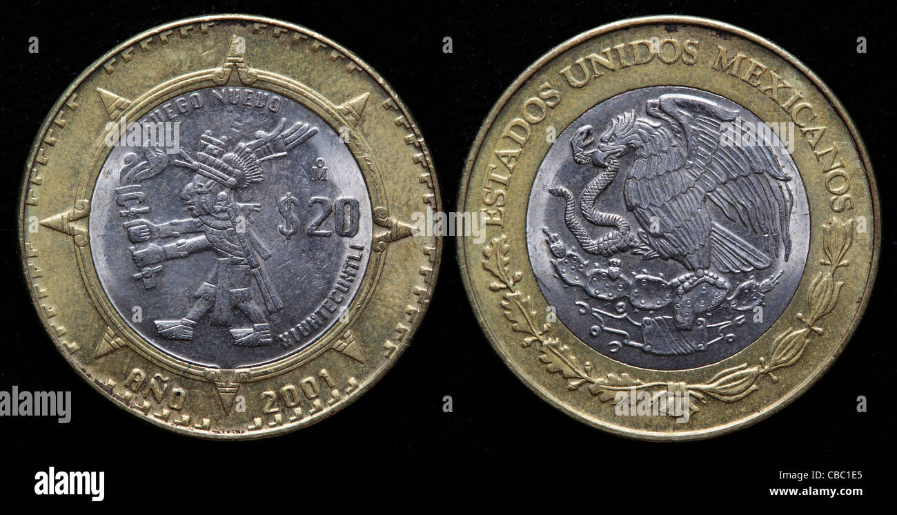 20 peso coin, Mexico, 2001 Stock Photo