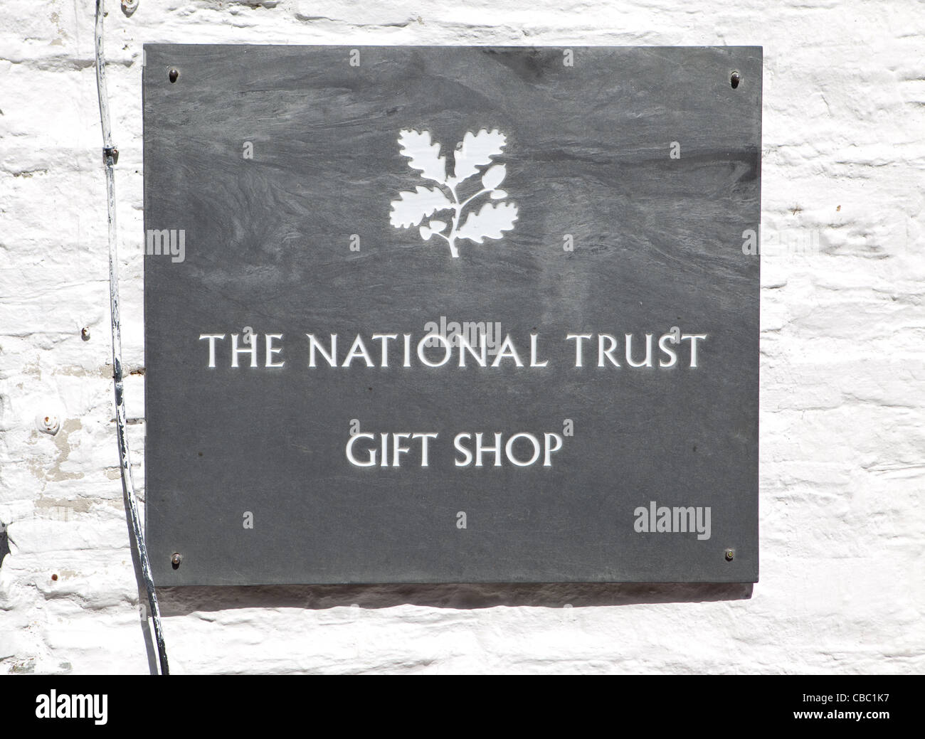Slate Sign for the National Trust Gift Shop in Tintagel Cornwall Stock Photo