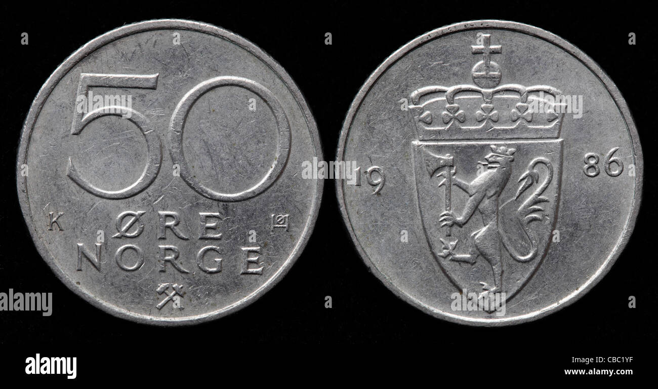 50 Ore coin, Norway, 1986 Stock Photo