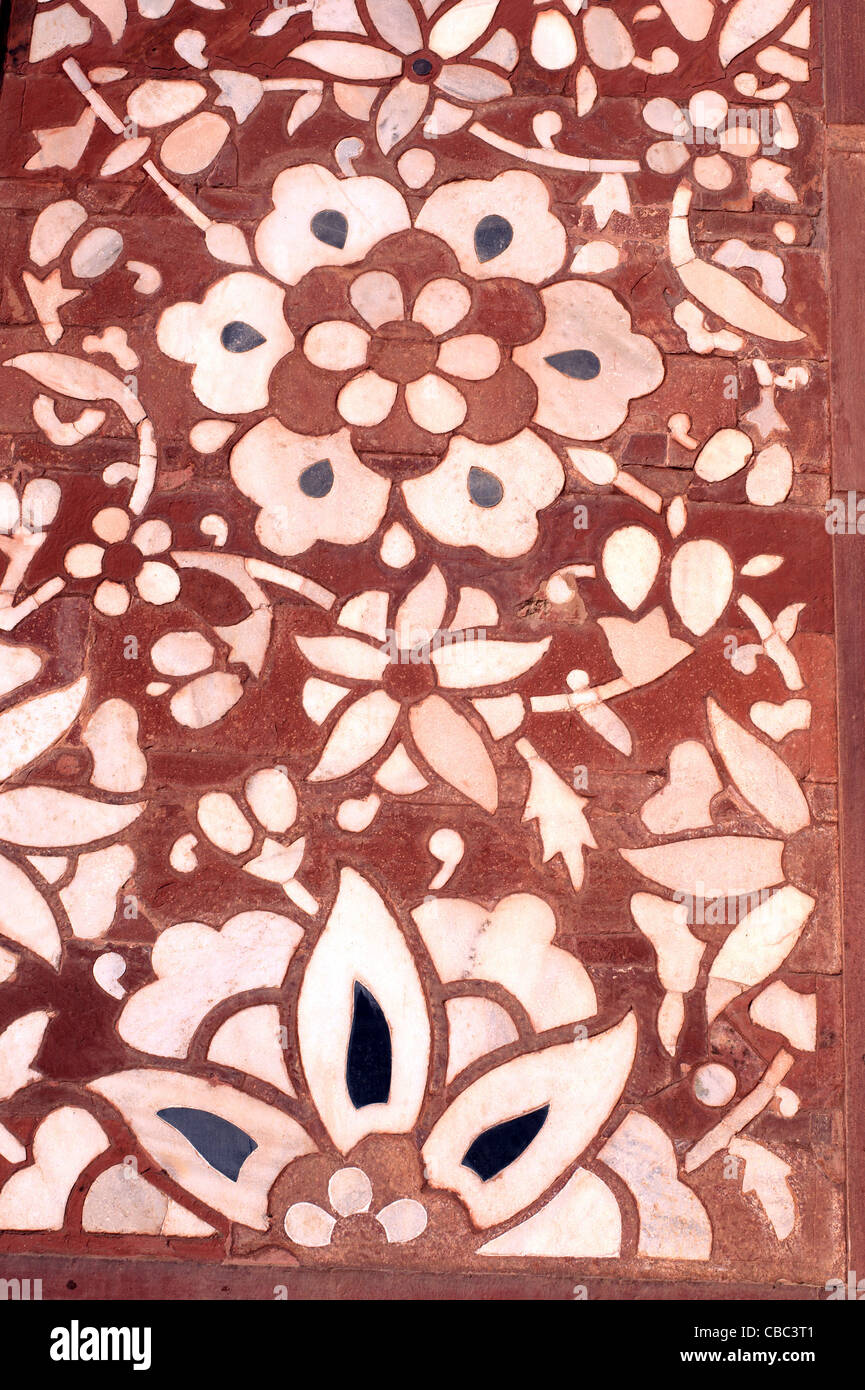 Floral Motif Marble Inlay Work Red Sandstone Red Stock Photo