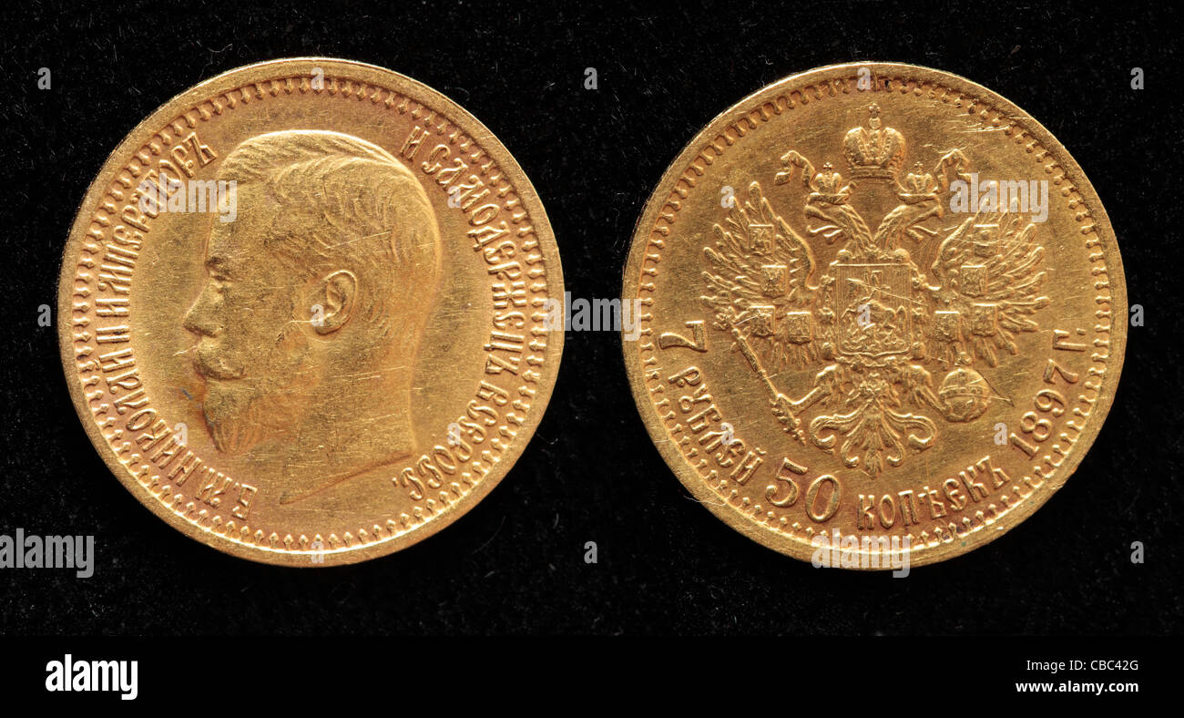 7,5 Roubles golden coin, Russia, 1897 Stock Photo