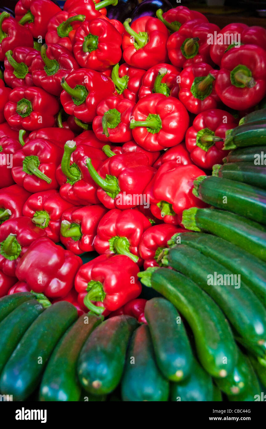 fresh fruit vegetable stand Stock Photo