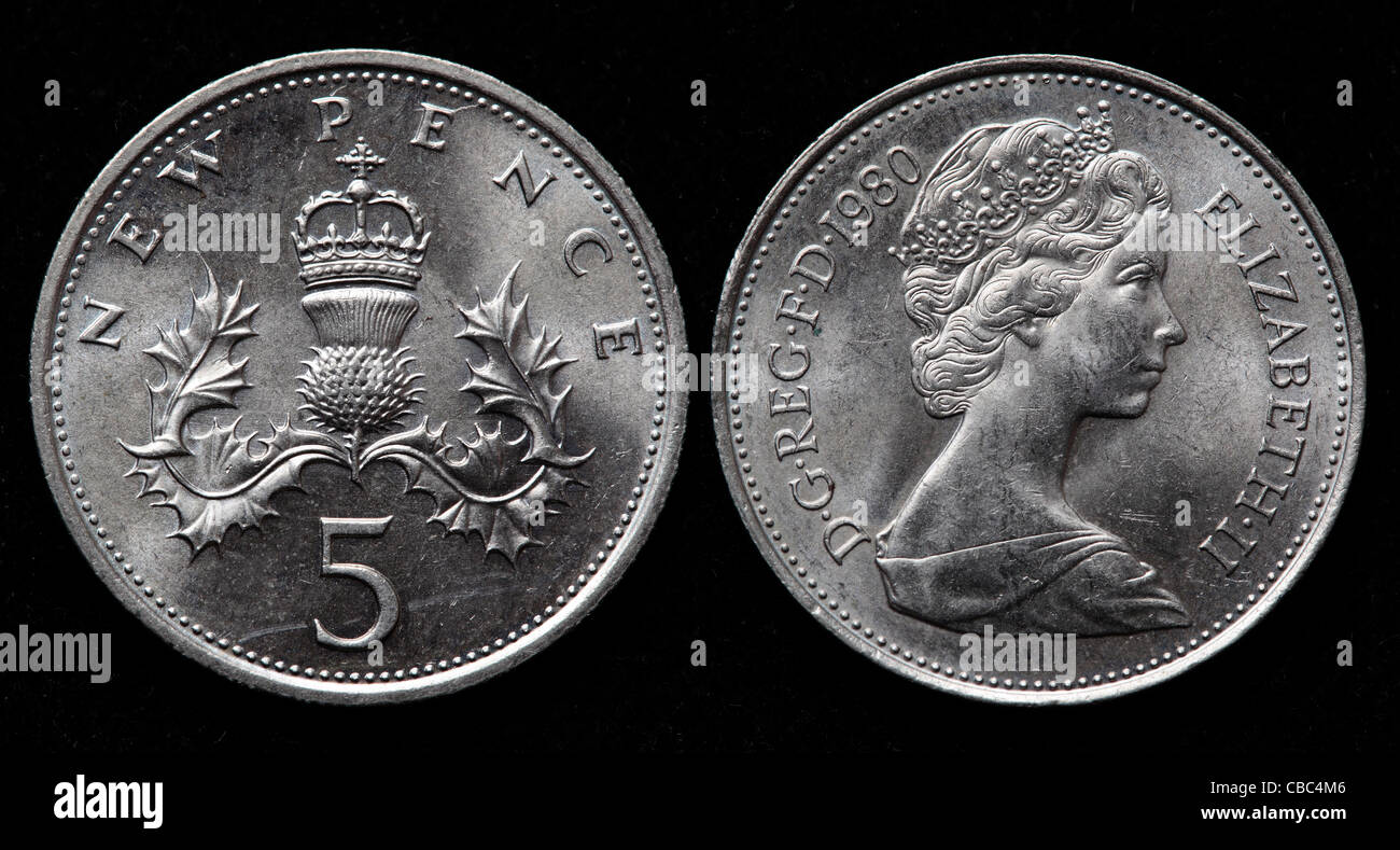 5 new pence coin, UK, 1980 Stock Photo