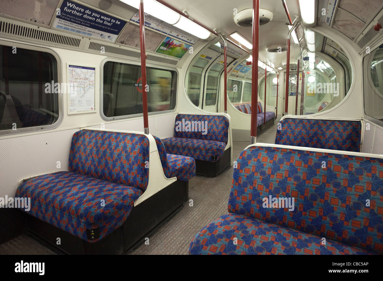England London Underground Subway Train Carriage Interior Stock 
