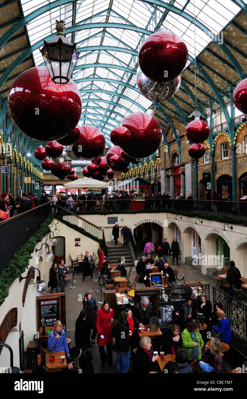 Covent Garden Market Hall With Christmas Bauble Decorations, London, England, UK Stock Photo