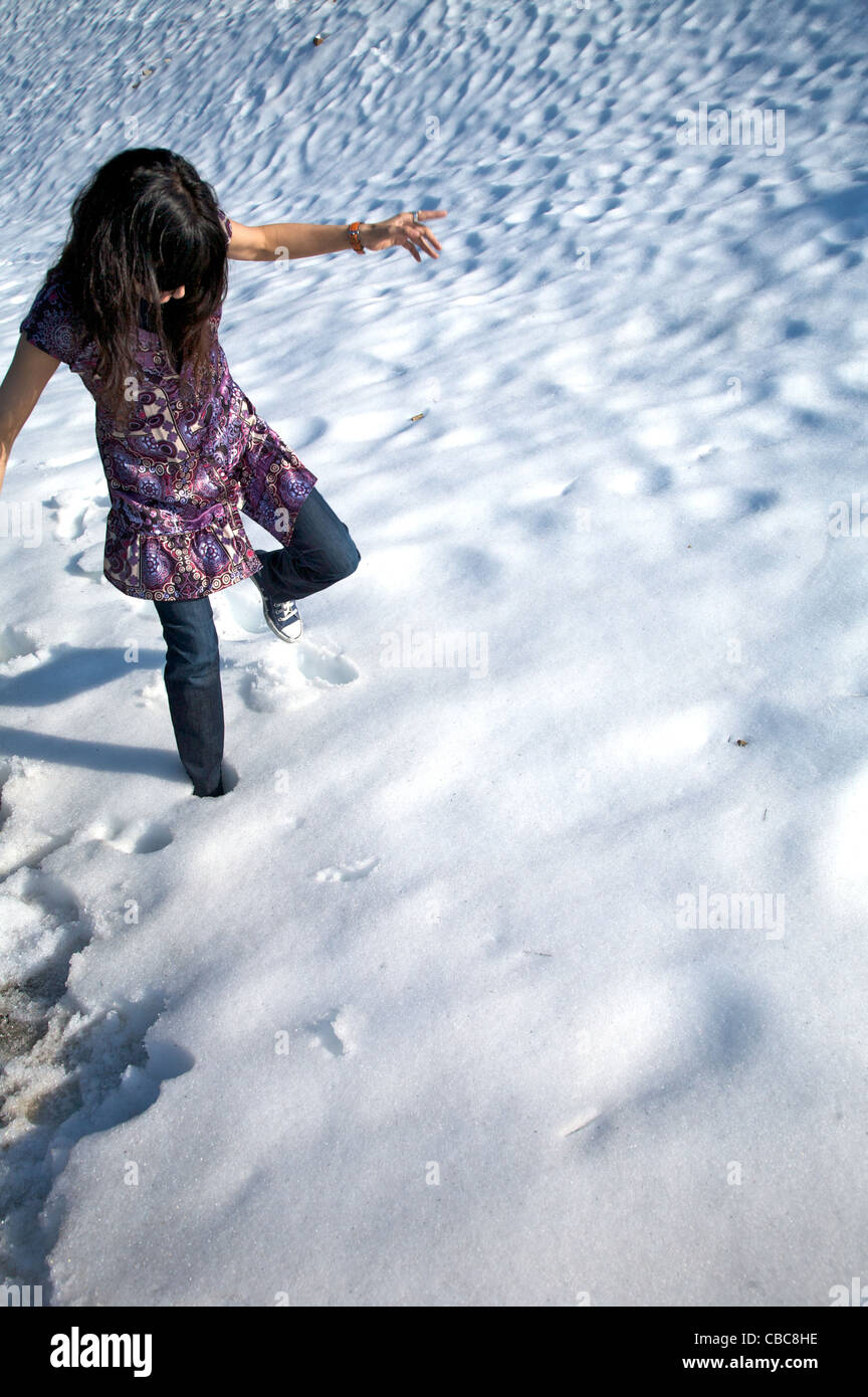 pretty woman at snow in salamanca spain Stock Photo Alamy