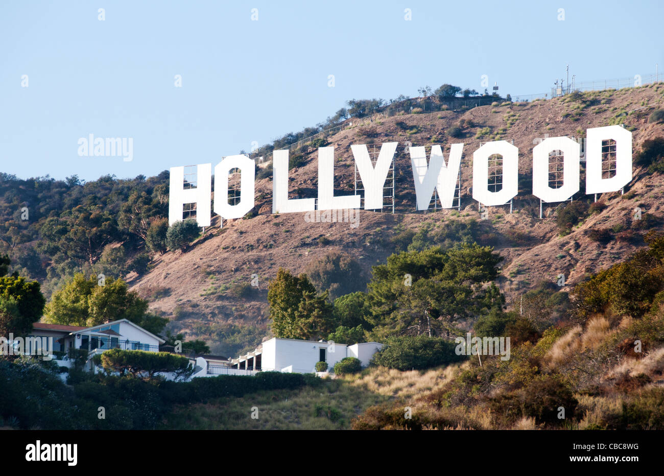 The Hollywood sign Hollywood Hills from Griffith Observatory Los Angeles California United States Stock Photo