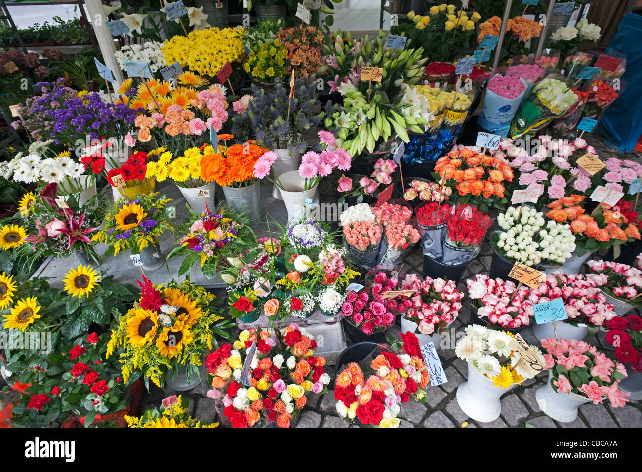 Germany, Bavaria, Munich, Viktualienmarkt, Flower Stall, Flower Display