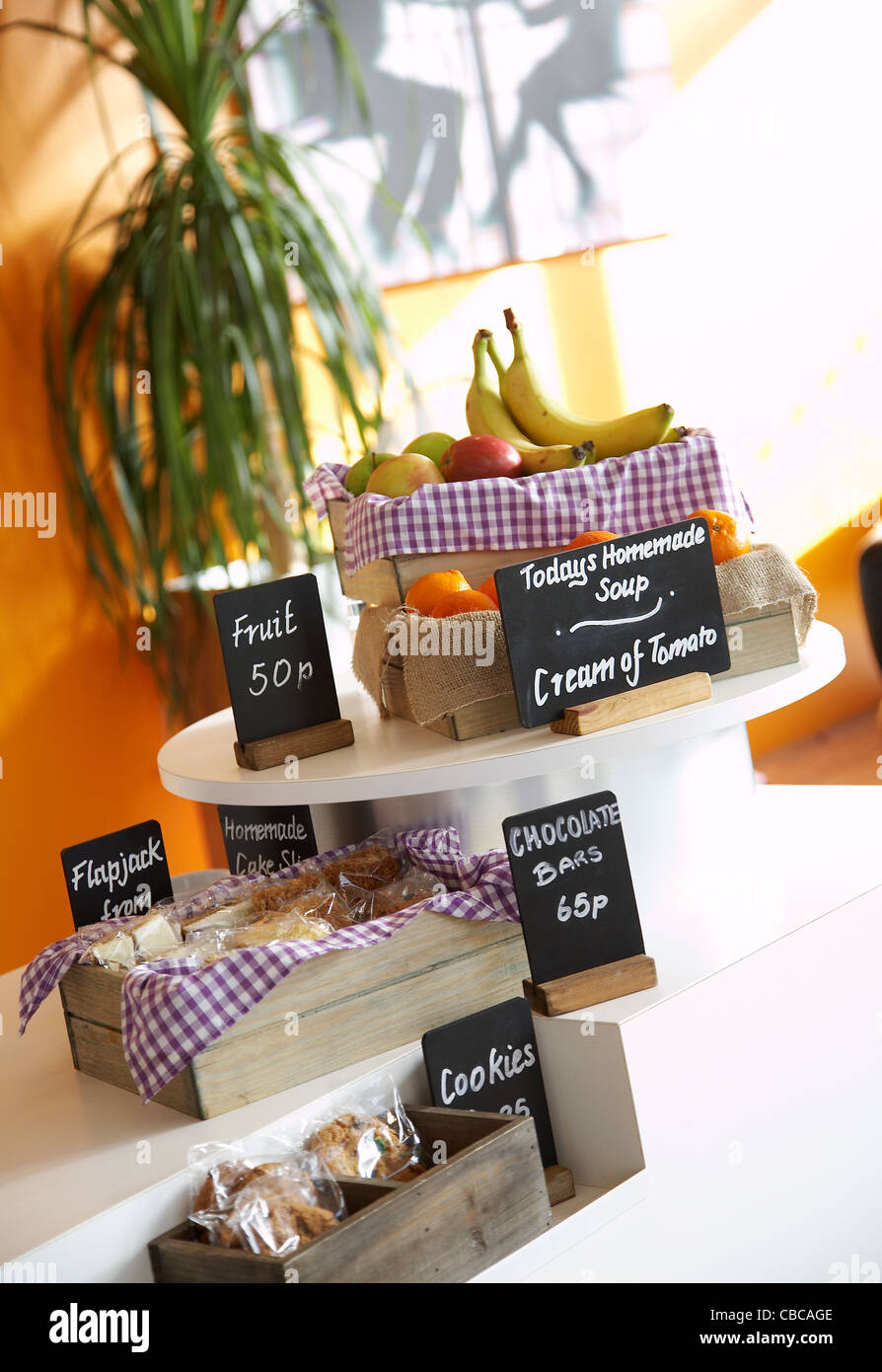 Food items for sale at a works canteen Stock Photo Alamy