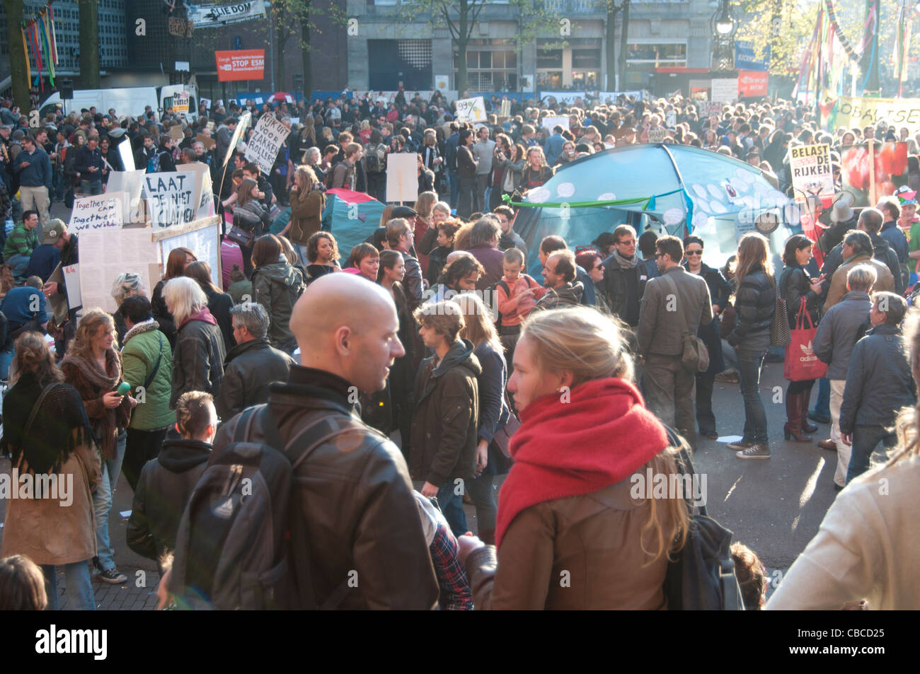 Start of Occupy Amsterdam at Beursplein Stock Photo