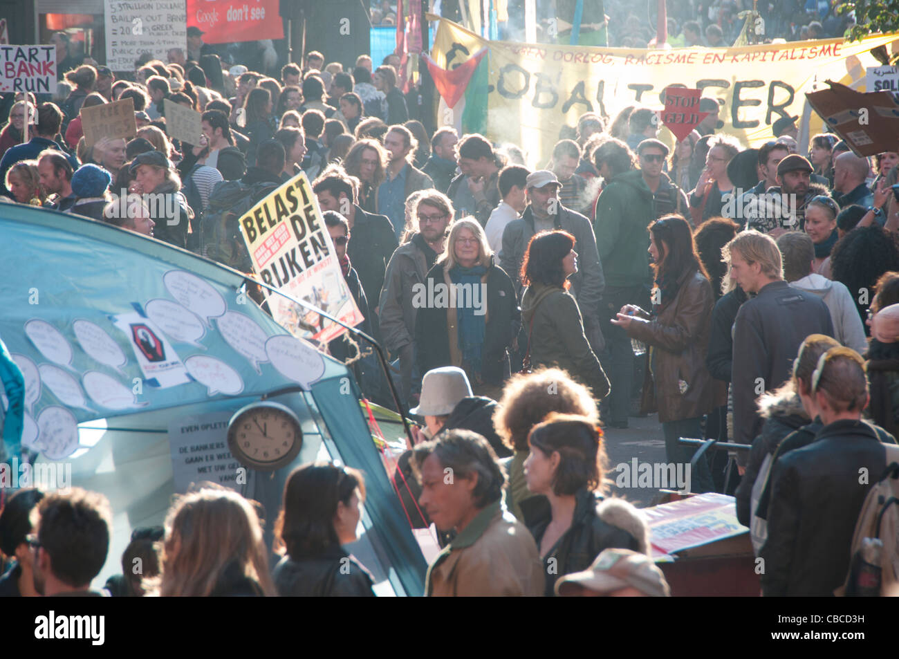 Start of Occupy Amsterdam at Beursplein Stock Photo