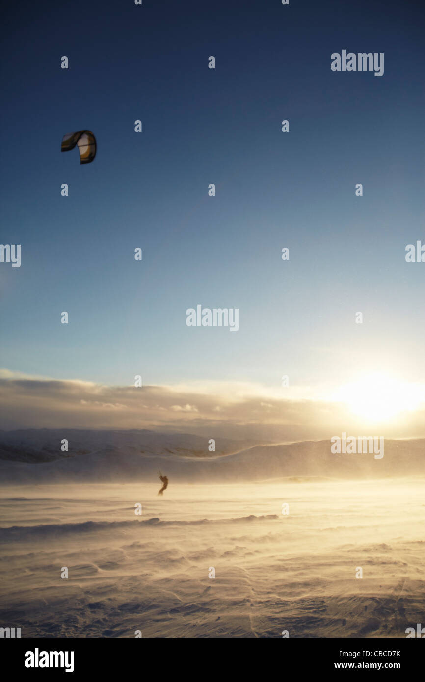Man windsurfing on snow Stock Photo Alamy
