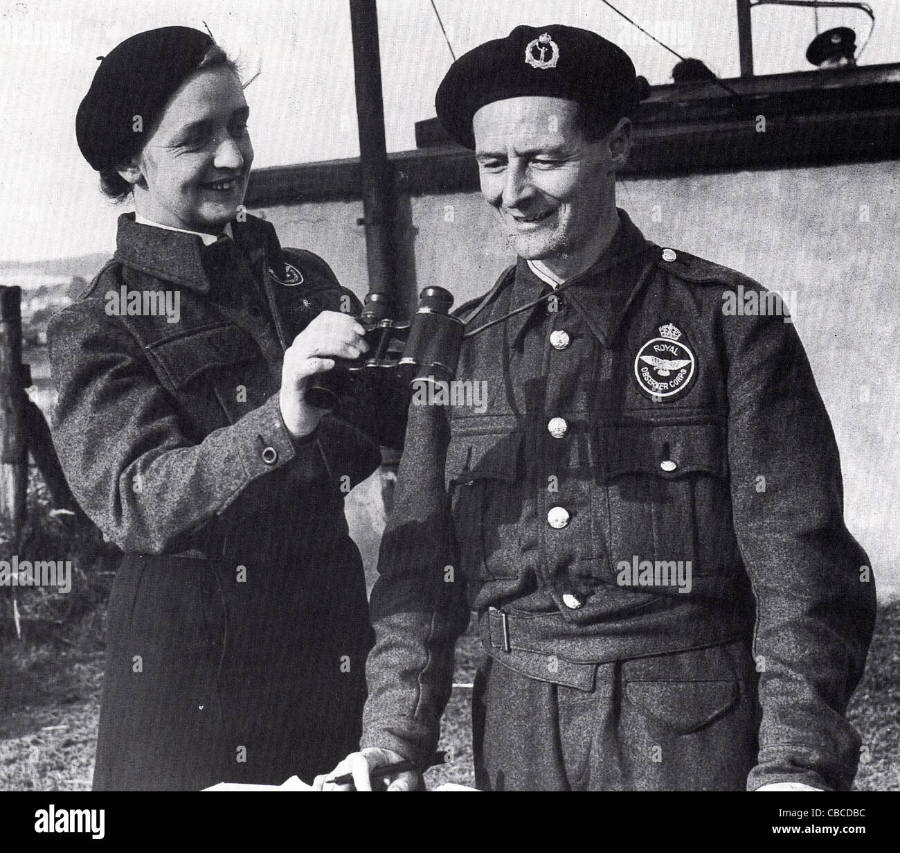 British WW11 Royal Observer Corps operators. This service monitored enemy aircraft to give advance warning of bombing raids. Stock Photo