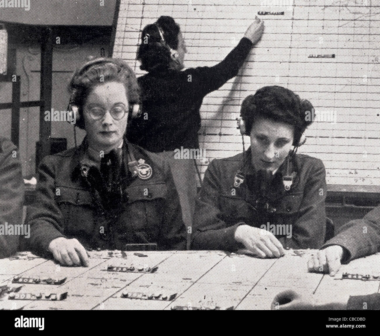 British WW11 Royal Observer Corps operators. This service monitored enemy aircraft to give advance warning of bombing raids. Stock Photo