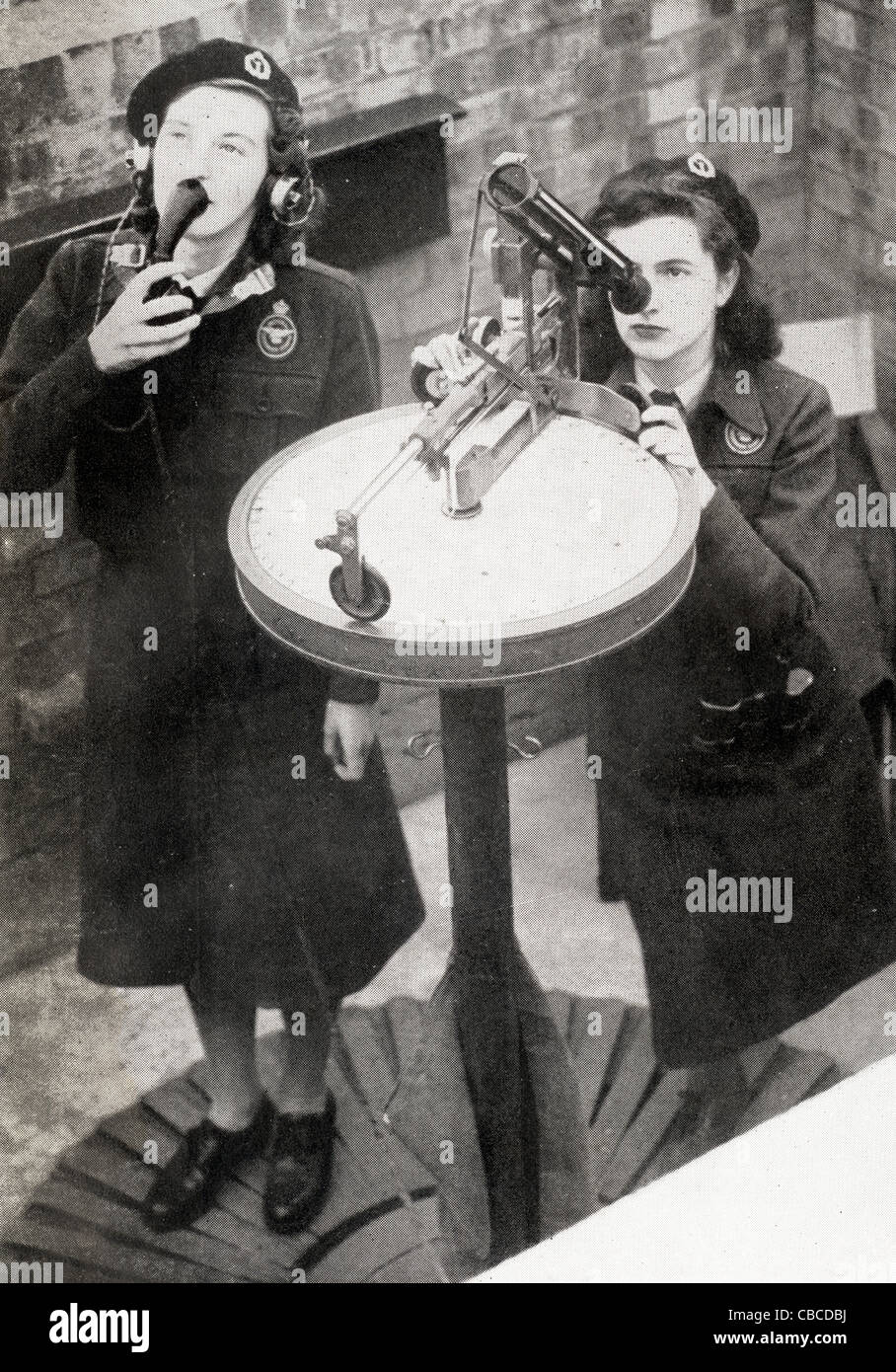 British WW11 Royal Observer Corps operators. This service monitored enemy aircraft to give advance warning of bombing raids. Stock Photo