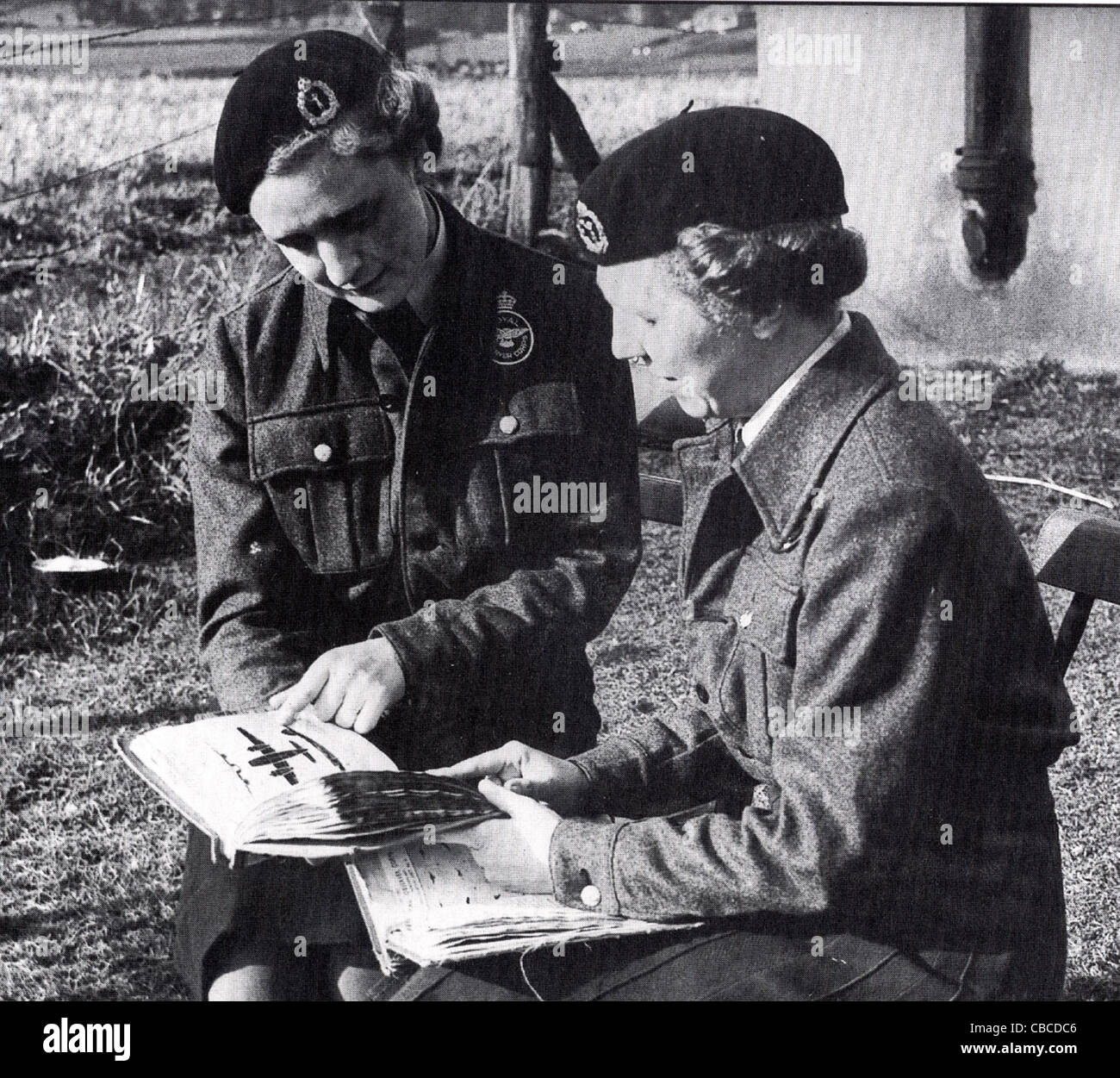 British WW11 Royal Observer Corps operators. This service monitored enemy aircraft to give advance warning of bombing raids. Stock Photo