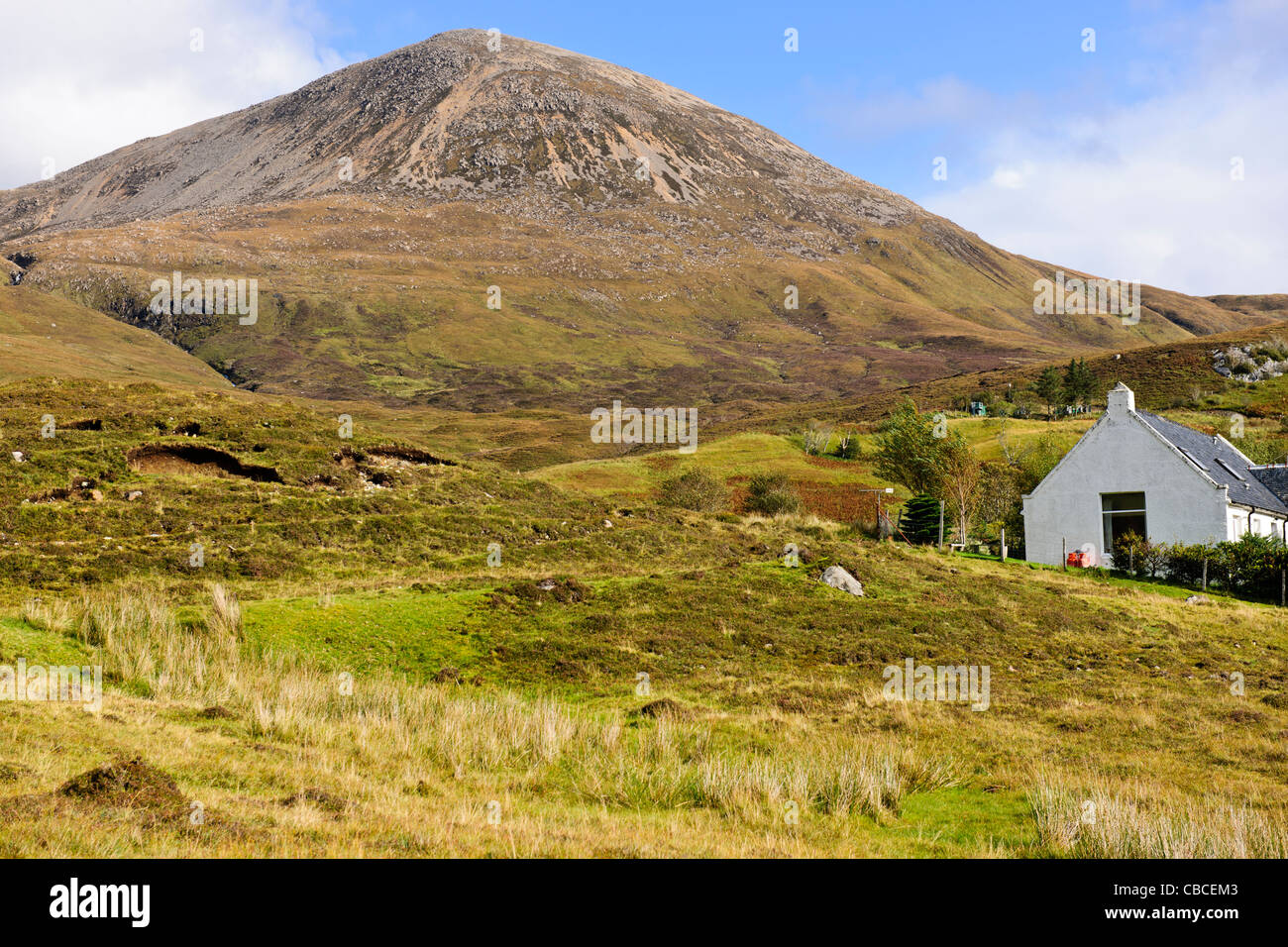 Glas Bhein Mhorn,Beinn Deorg Mhor,Blaven,Torrin Village,The Cuillin Hills,Black Cuillins,Loch Slapin,B8083,Isle of Sky,Scotland Stock Photo