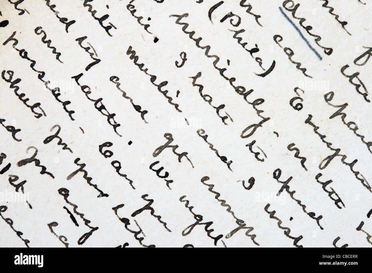 background detail from an old pen and ink letter with cursive writing Stock Photo