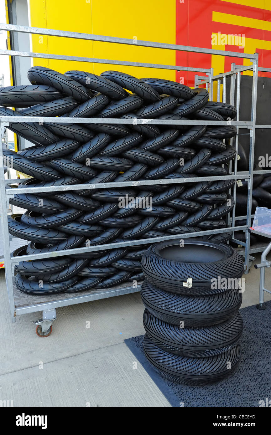 pirelli tyre fitting facility in the world superbike paddock Stock Photo