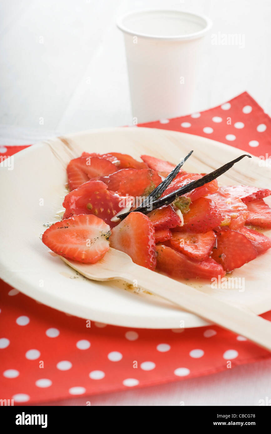 Tomato and strawberry salad with vanilla vinaigrette Stock Photo