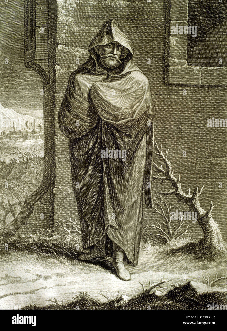 Ottoman Turk or Turkish Man in Winter Costume or Cloak. Copper Engraving or Illustration 1712-13 by Jean-Baptiste Vanmour. Stock Photo