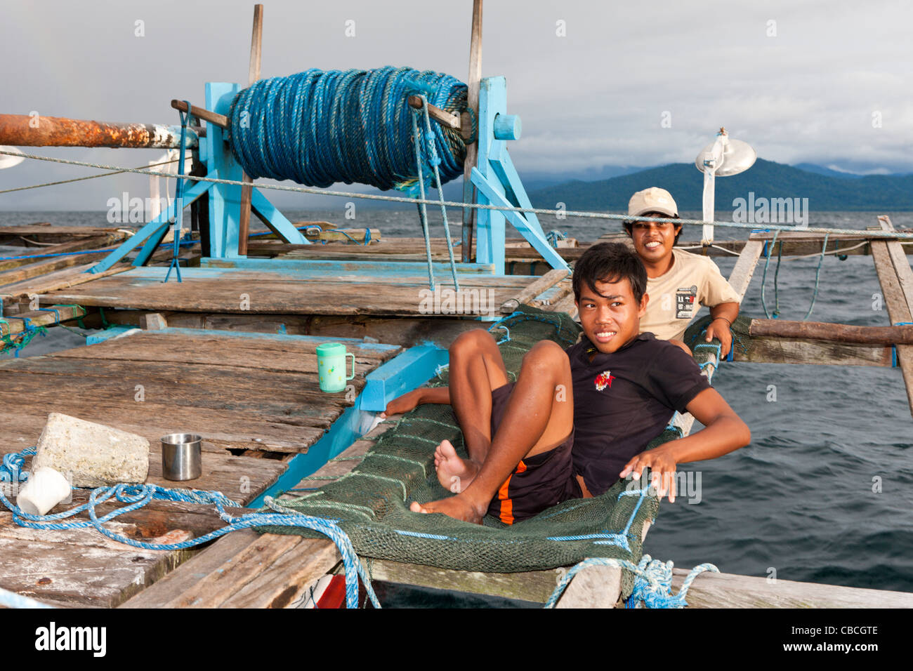 Fishermen living on Fishing Platform called Bagan, Cenderawasih Bay, West  Papua, Indonesia Stock Photo - Alamy