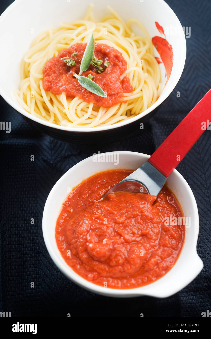 Tomato paste with spaghetti Stock Photo Alamy