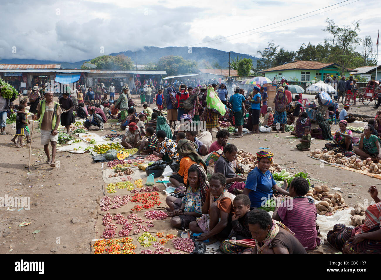 Market of Wamena, Baliem Valley, West Papua, Indonesia Stock Photo