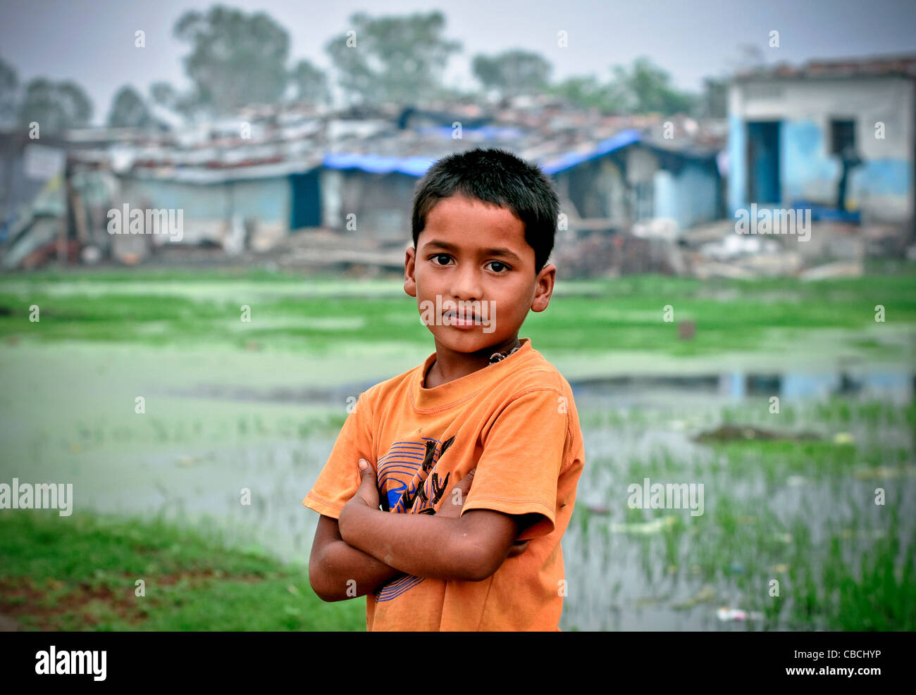 Much of Bhopal's slums [India] are still contaminated from the 1984 Union Carbide disaster. Stock Photo