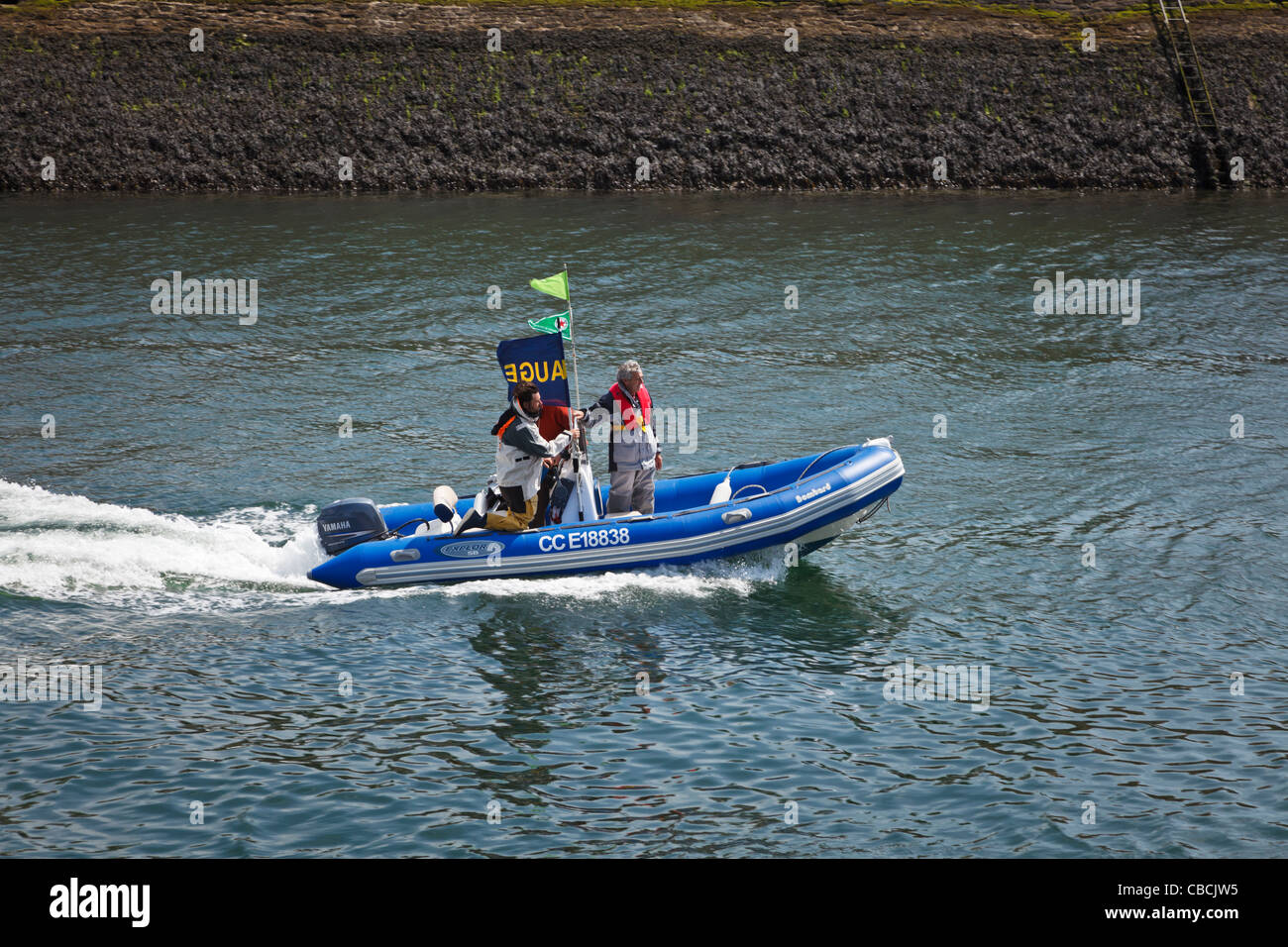 Blue dingy at Concarneau, Brittany, France Stock Photo