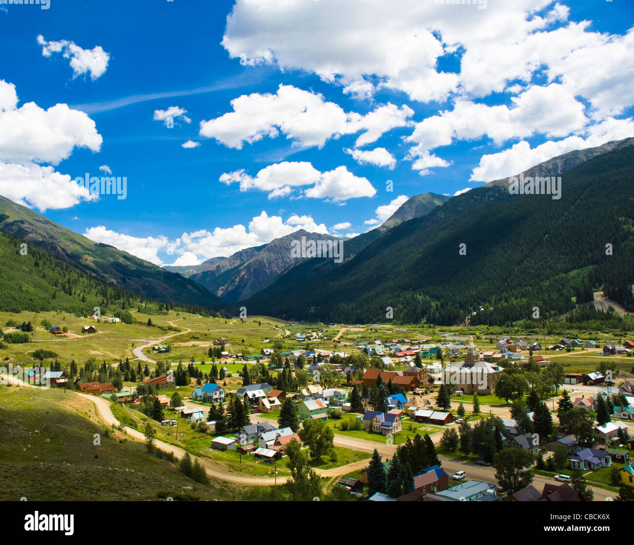 The town of Silverton is a Statutory Town that is the county seat of, and the only incorporated municipality in, San Juan County Stock Photo