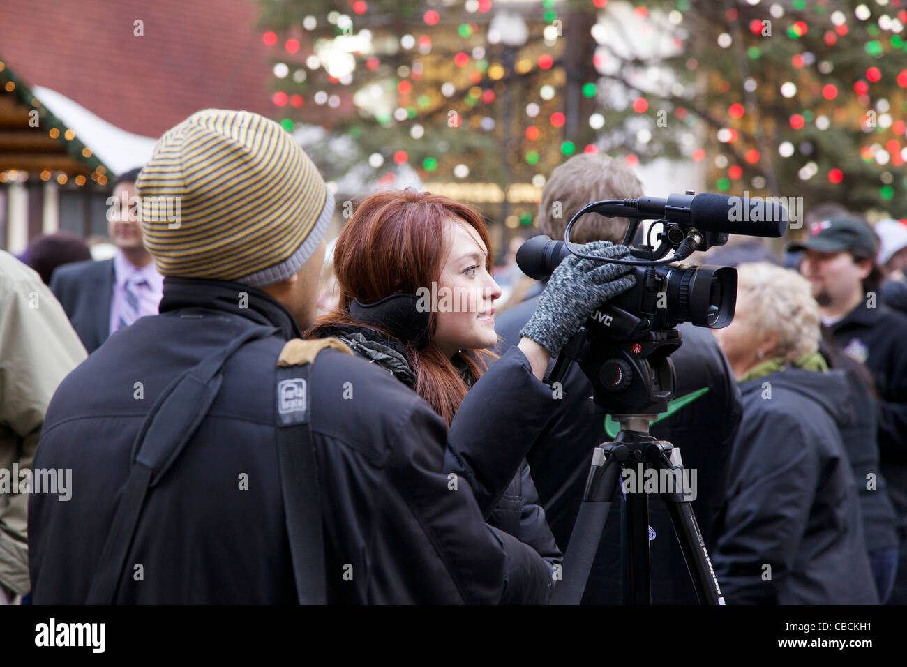 Video crew Chicago Christkindlmarket 2011 Daley Center Plaza Stock Photo