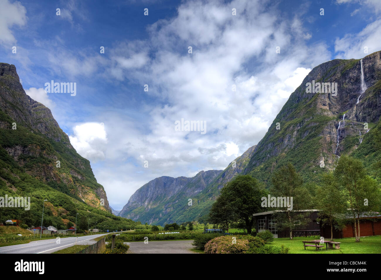 Small camping and picturesque landscape of norwegian mountains, scandinavian Europe. Stock Photo