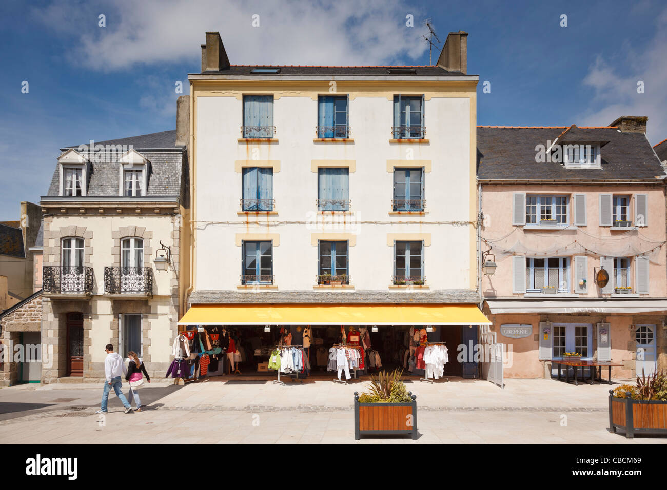 Typical French clothes shop in Concarneau, Finistere, Brittany, France Stock Photo