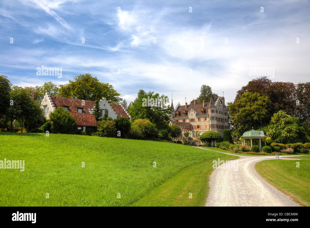 Picturesque old buildings in swiss park, Europe. Stock Photo