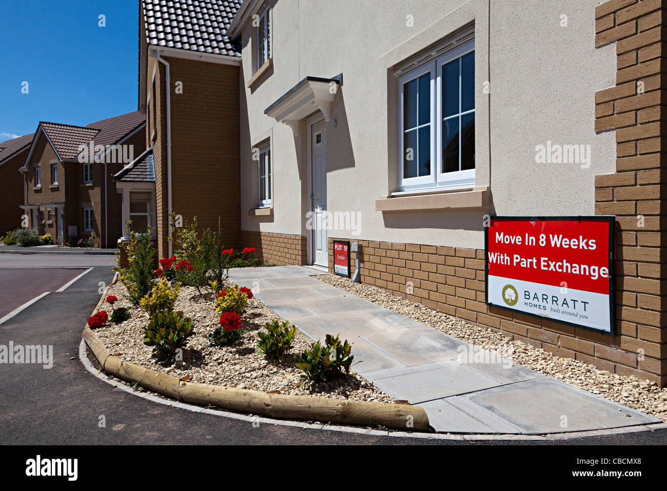New Barratt home on estate with sign Move in 8 weeks with part exchange Abergavenny Wales UK