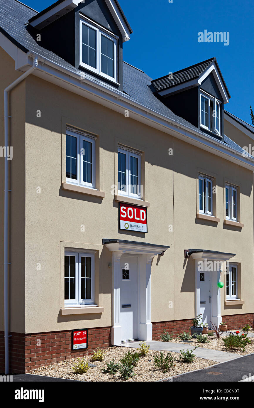 New Barratt home on estate with sold sign Abergavenny Wales UK Stock