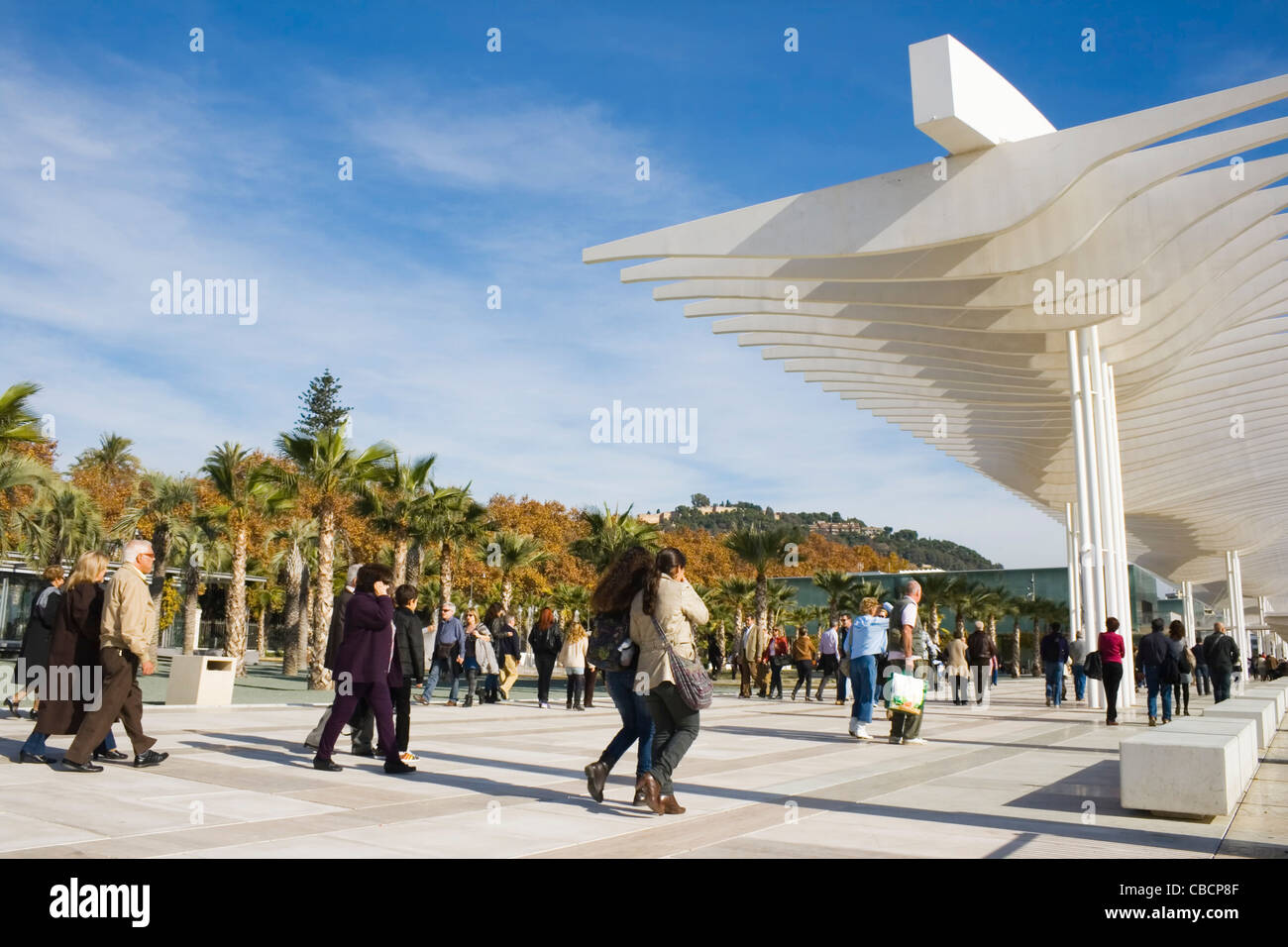 People strolling in the newly renovated port of Malaga, Costa del Sol, Andalucia, Spain. Stock Photo