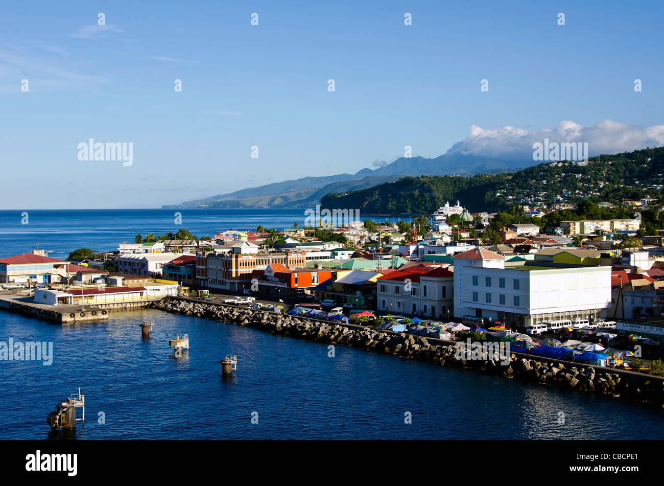 Roseau Dominica city aerial overview of this Eastern Caribbean cruise port Stock Photo